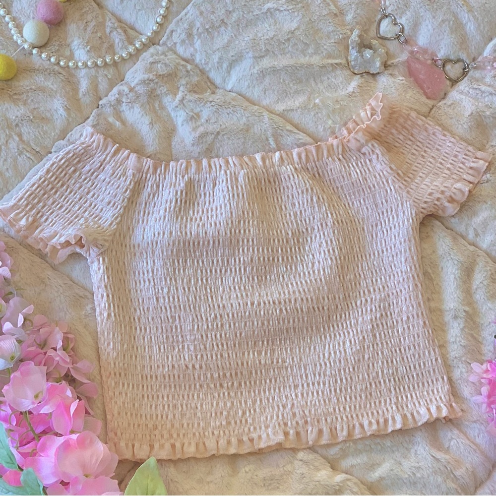 ARDENE pink off the shoulder crop top